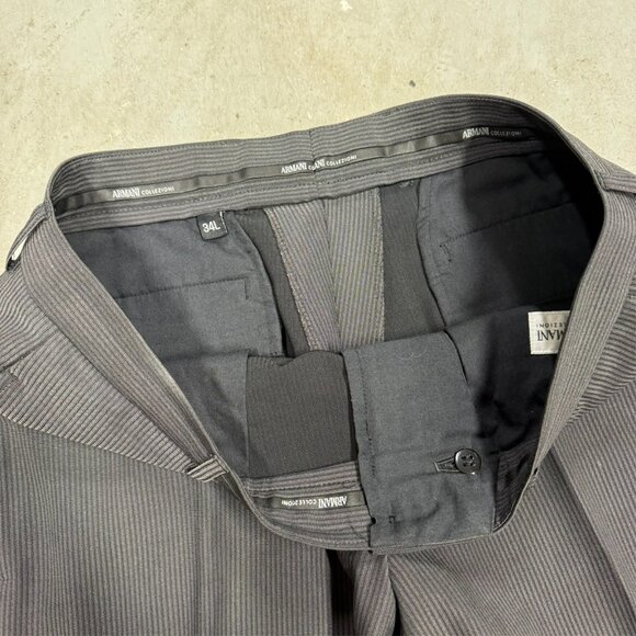 Giorgio Armani Dress Pants Micro-Stripe Stretch Viscose Trousers Black 34x28.5 - Picture 3 of 13